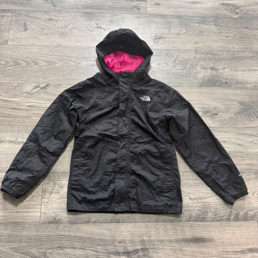 The North Face Girls HyVent Resolve Rain Jacket Black Pink Size Large 14/16